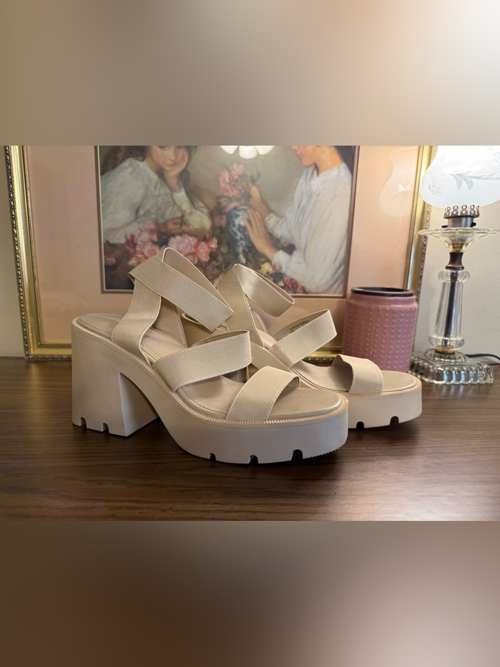 Madden Girl Templee Cream Platform Strappy Sandal